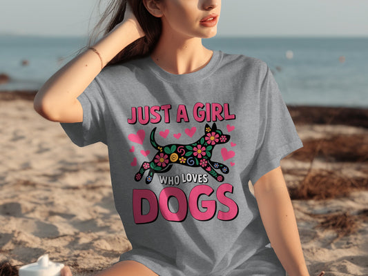 Just A Girl Who Loves Dogs Colorful Graphic T-Shirt