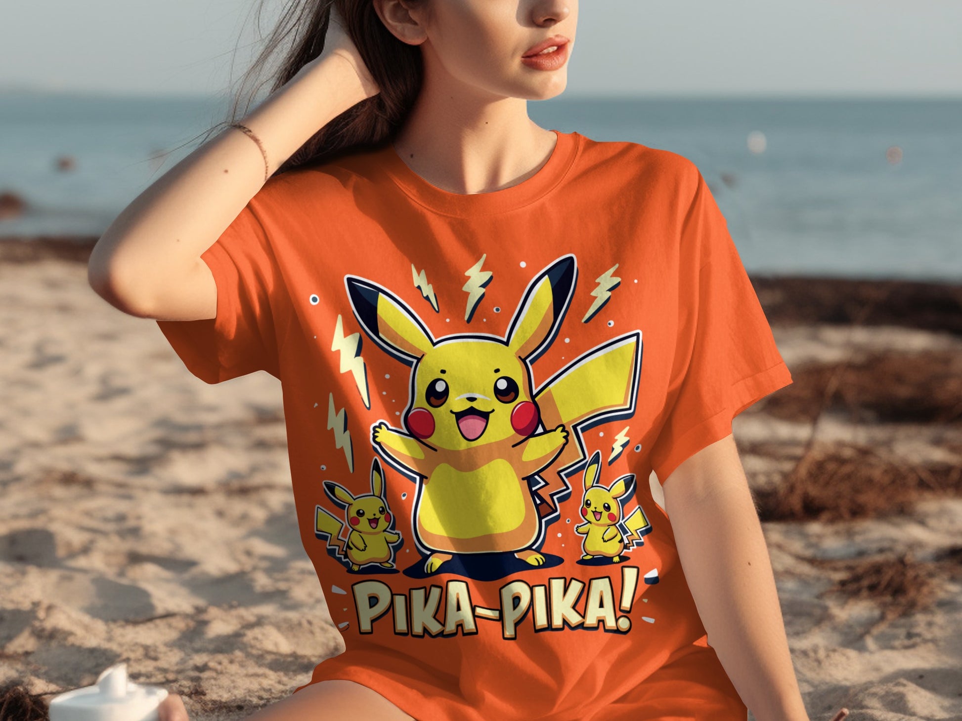 Cute Pikachu Pika-Pika Orange Graphic T-shirt