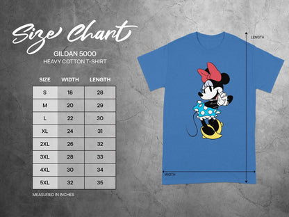 Minnie Mouse T-Shirt Size Chart Measured In Inches product type