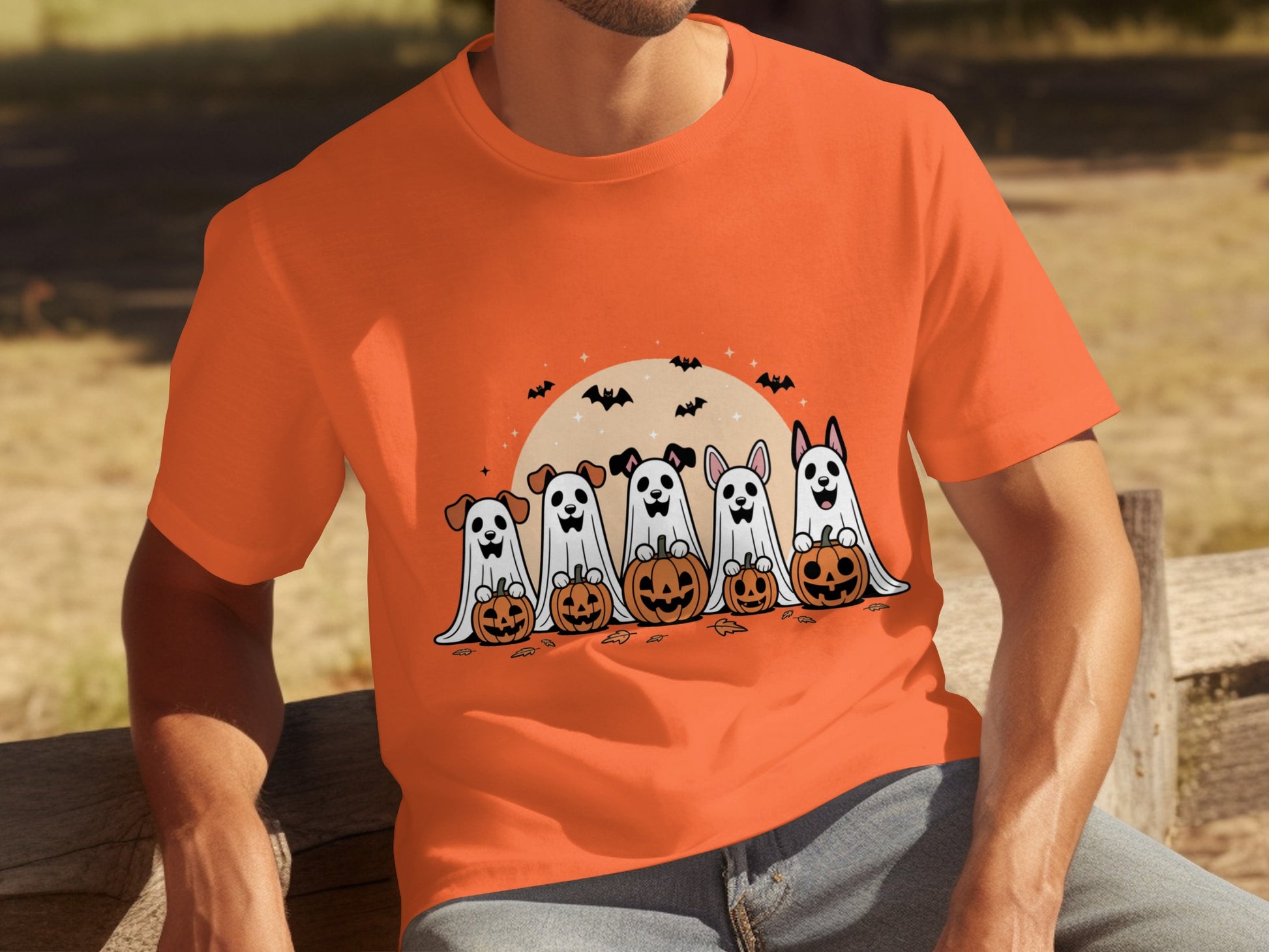 Halloween Cute Dogs in Ghost Costumes T-Shirt Product