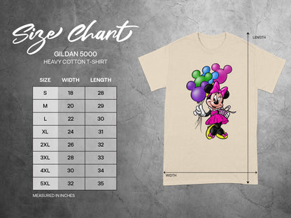 Gildan 5000 Minnie Mouse Balloons Size Chart T-Shirt product type