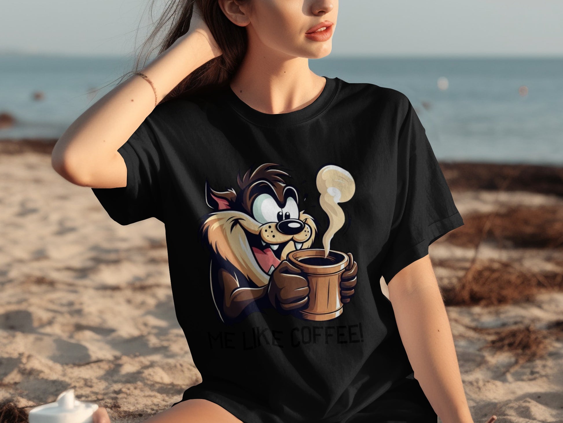 Me Like Coffee Taz Character Black T-Shirt