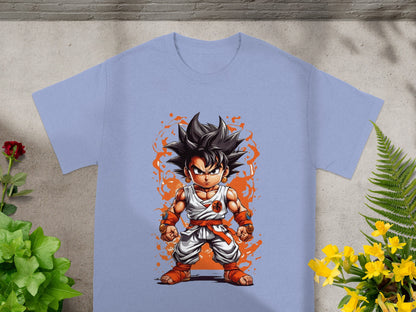 Dragon Ball Z Goku t-shirt with white pants and orange accents.