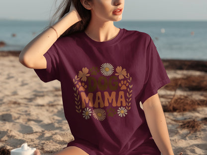 Dog Mama Floral and Paw Print Design T-shirt