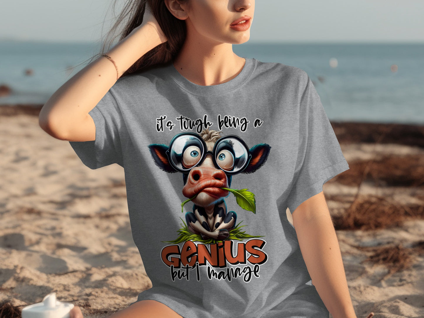 It's Tough Being a Genius Cow Humor Graphic T-Shirt