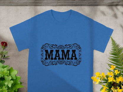 Stylish Blue T-shirt with Ornate MAMA Design