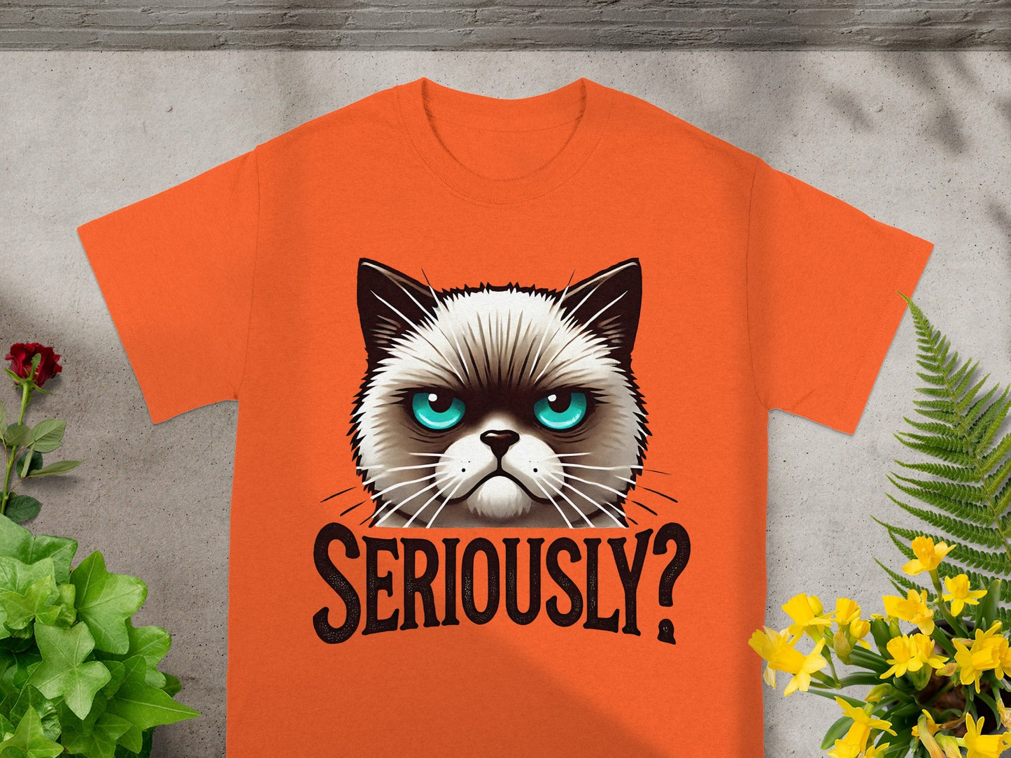Seriously Grumpy Cat Face Orange T-shirt