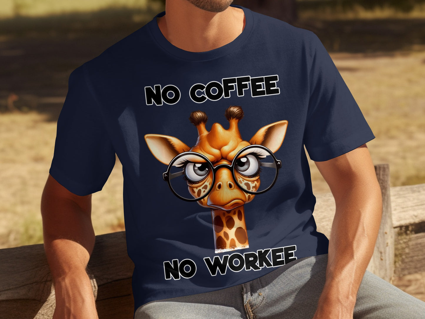 Funny Giraffe Graphic No Coffee No Workee T-Shirt
