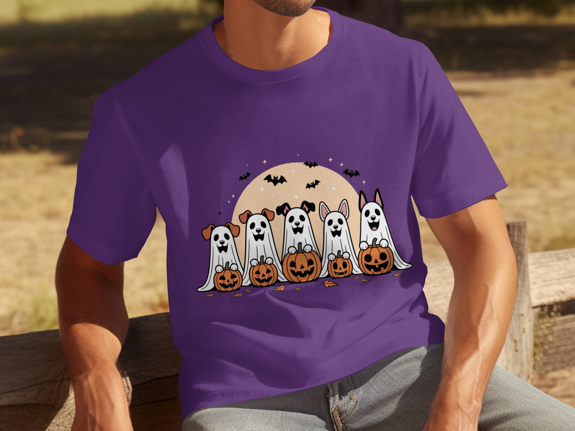 Cute Ghost Dogs and Pumpkins Halloween T-shirt