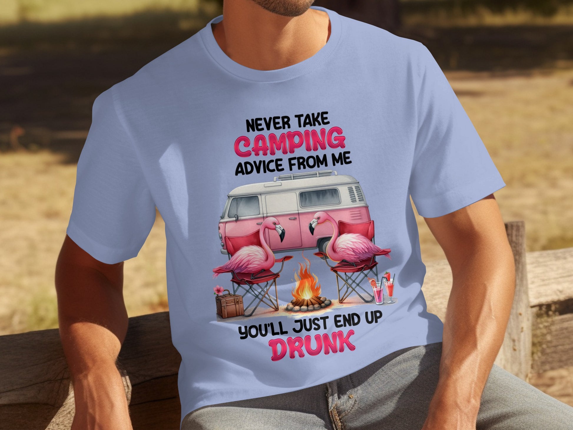 Funny Flamingo Camping T-shirt Drunk Humor Novelty Tee