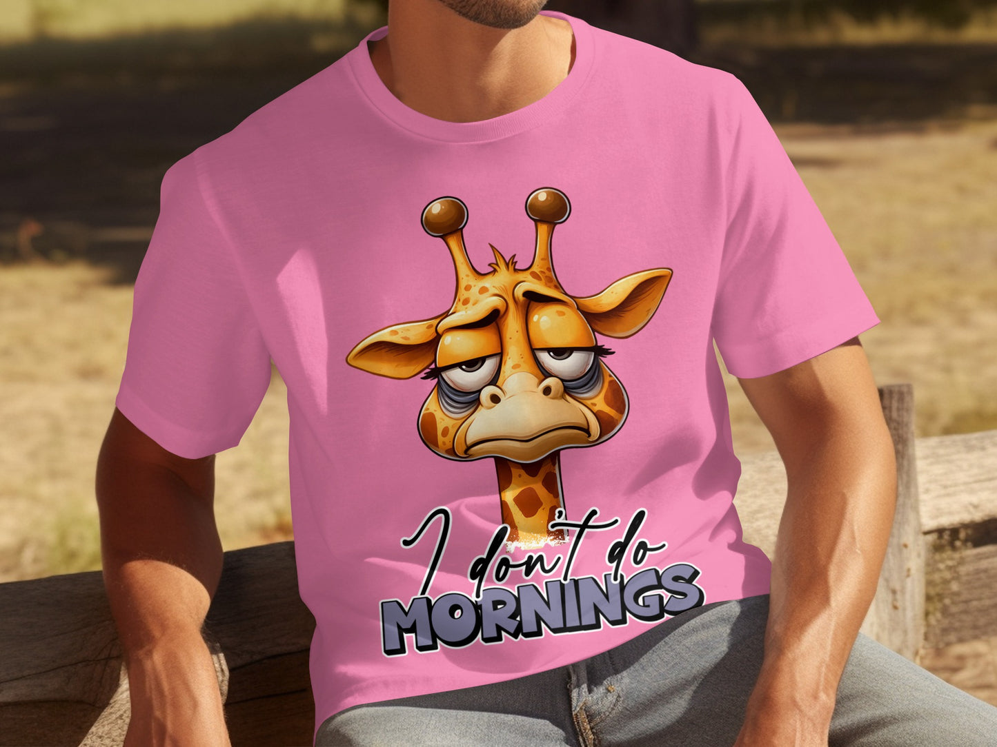 Pink I Don't Do Mornings Giraffe Graphic T-Shirt