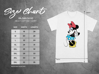 Minnie Mouse Gildan 5000 Size Chart Measured In Inches product type