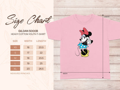 Pink Minnie Mouse GILDAN 5000B Youth Size Chart Inches product type