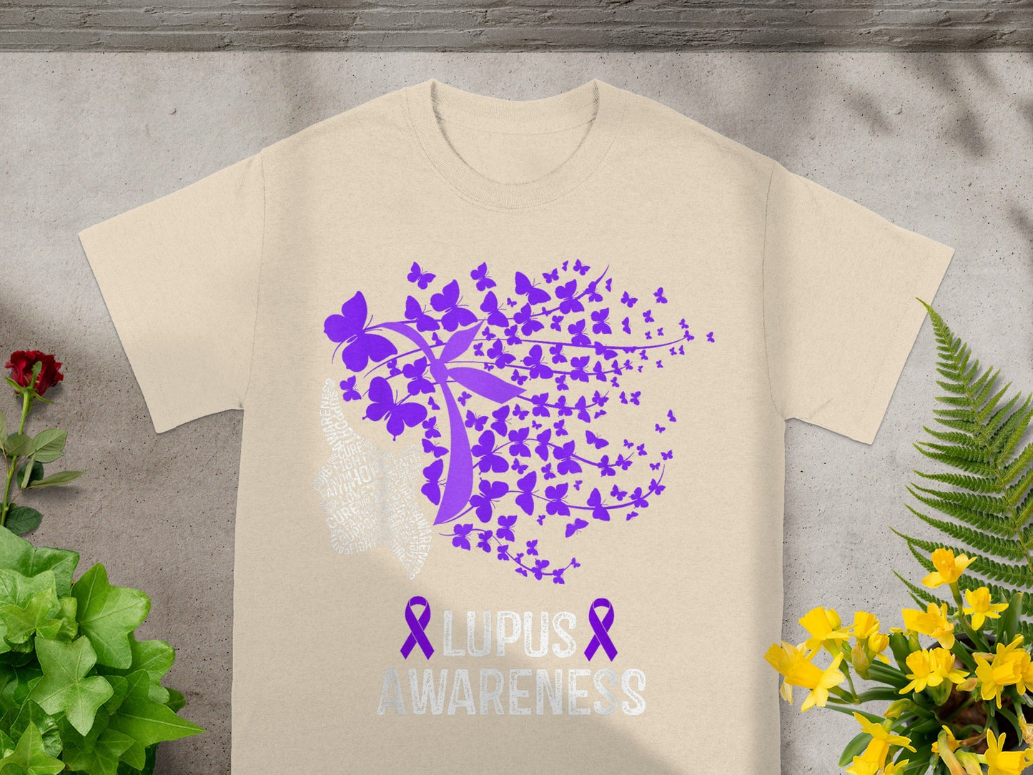 Lupus Awareness T-Shirt with Purple Butterfly Design
