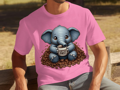 Cute Elephant Coffee First Graphic T-Shirt
