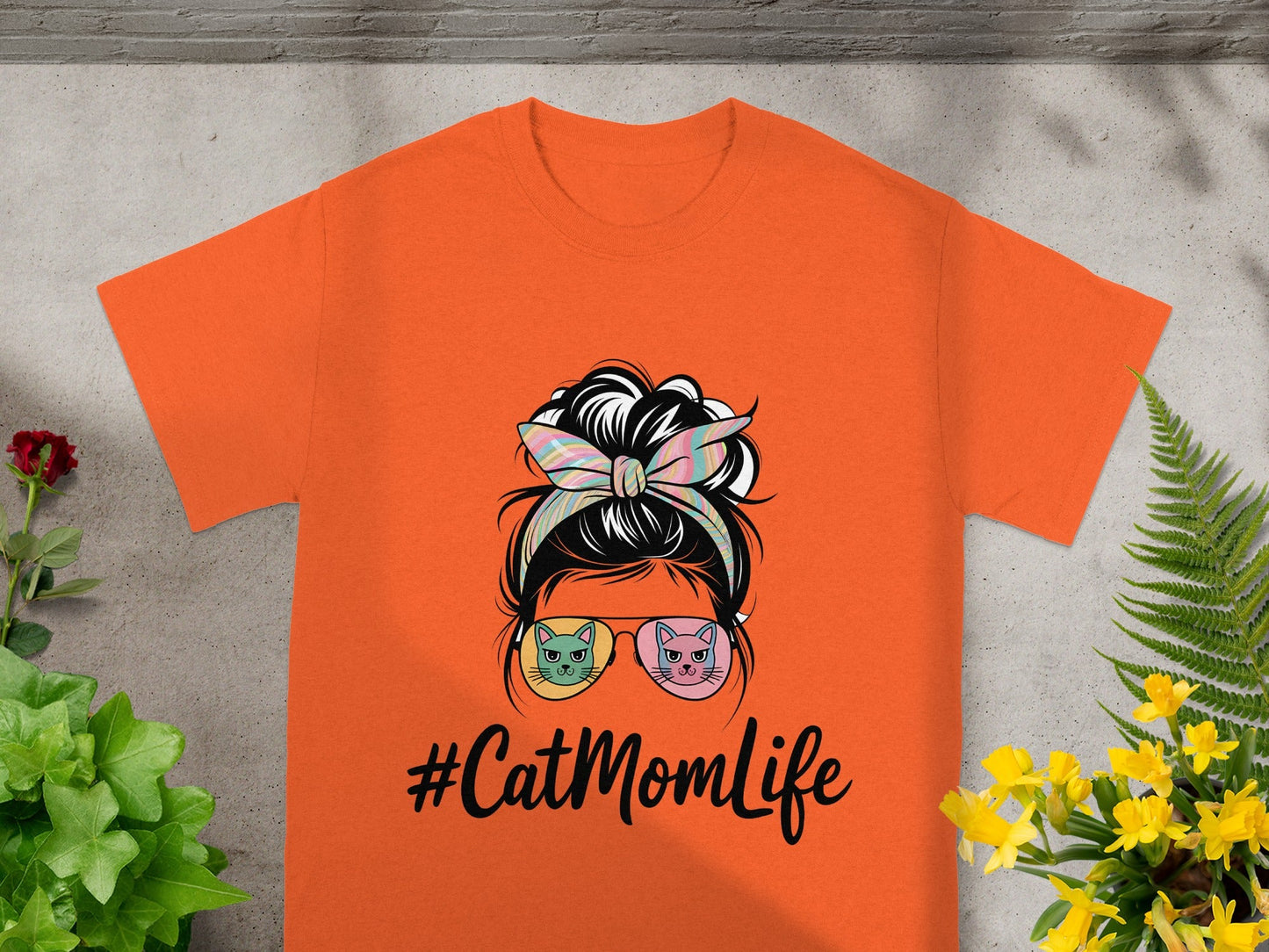 Orange #CatMomLife Graphic Tee for Cat Lovers Shirt