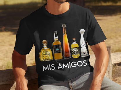 Mis Amigos Liquor Bottles Graphic T-Shirt