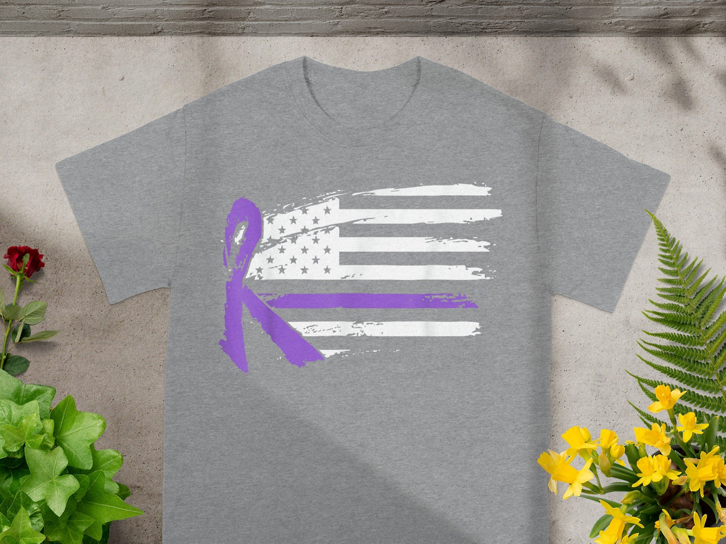 American Flag and Purple Ribbon Awareness T-Shirt