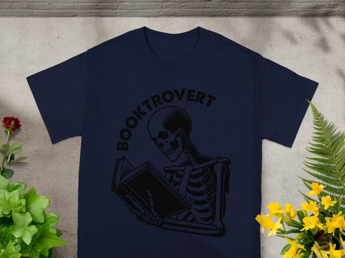 Booktrovert Skeleton Reading Graphic T-shirt for Book Lovers