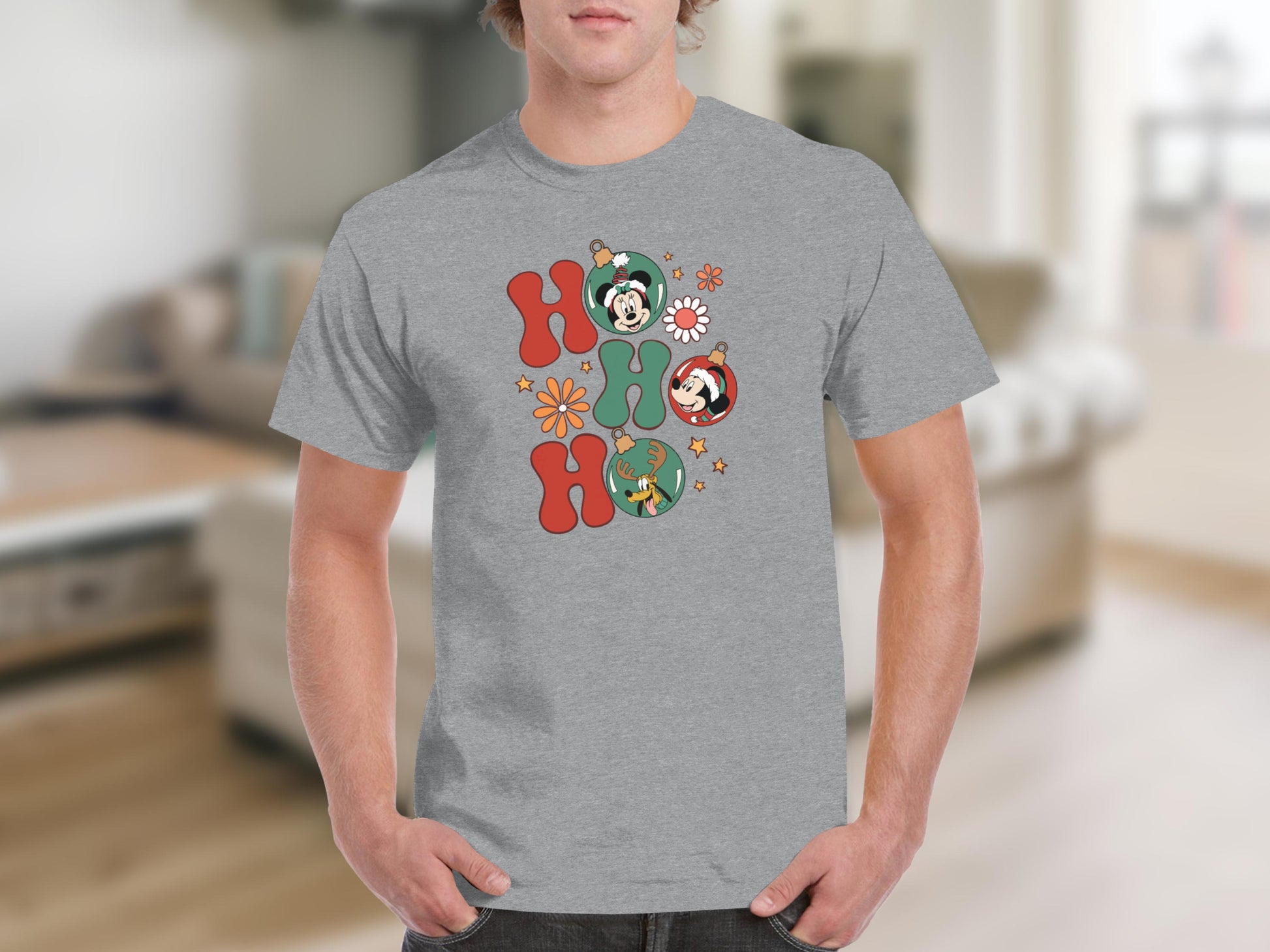 Mickey Mouse Ho Ho Ho Design Grey T-Shirt Product