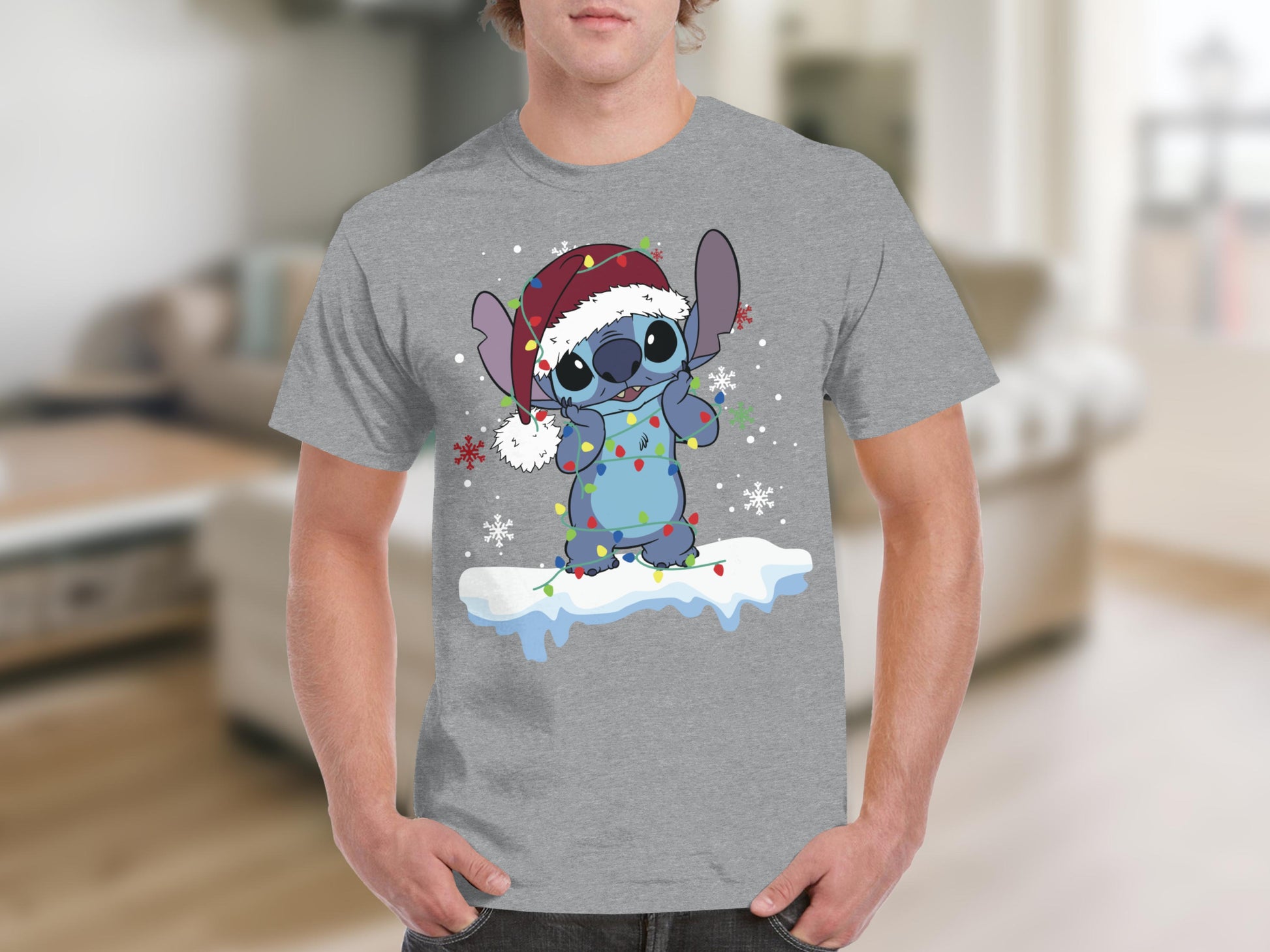 Cute Stitch Christmas Lights Graphic T-Shirt