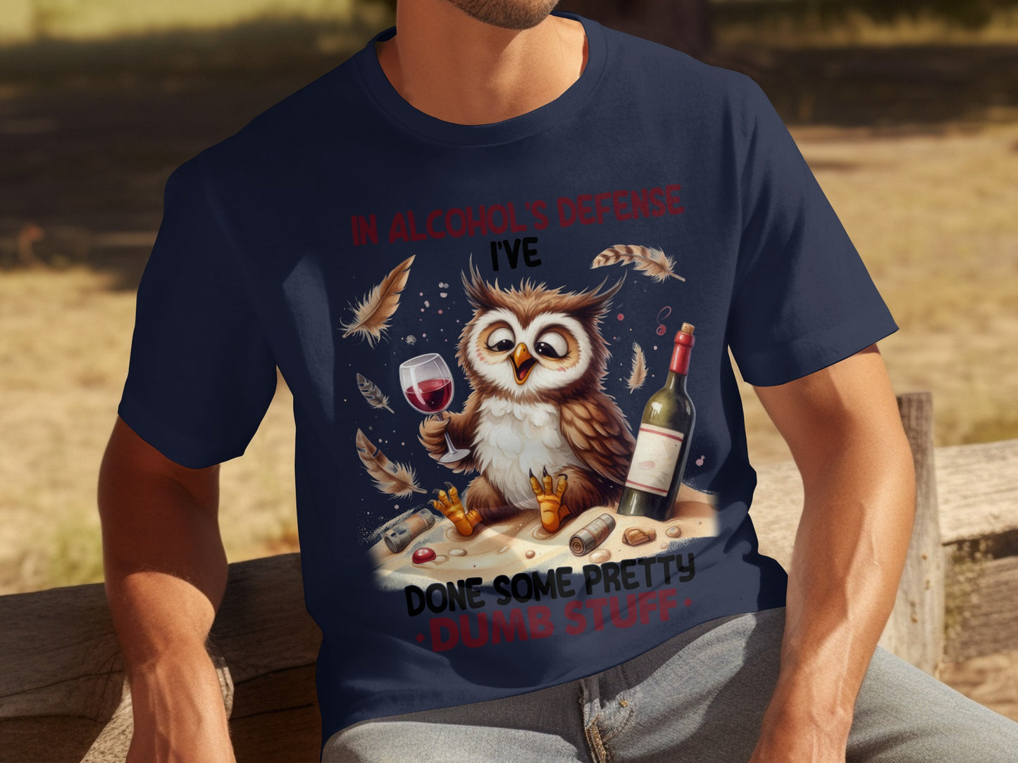 In Alcohol's Defense Owl Humor Graphic T-Shirt