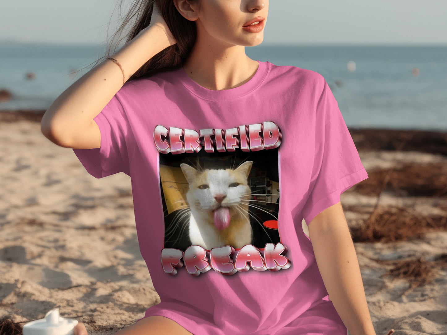 Certified Freak Cat Graphic Design T-Shirt