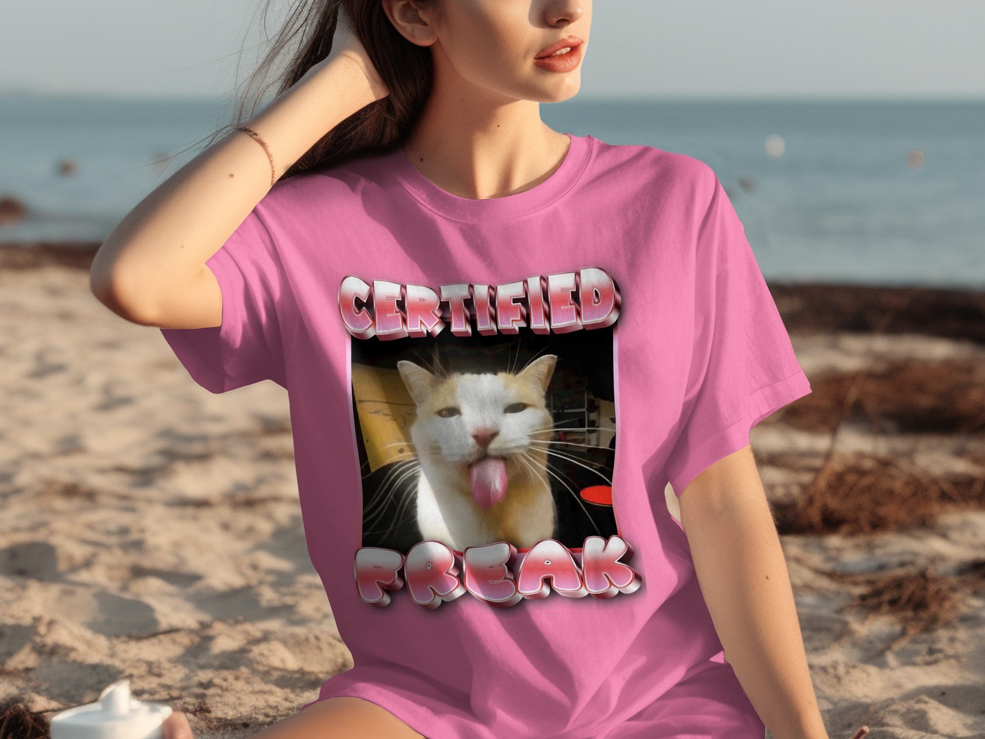 Certified Freak Cat Graphic Design T-Shirt
