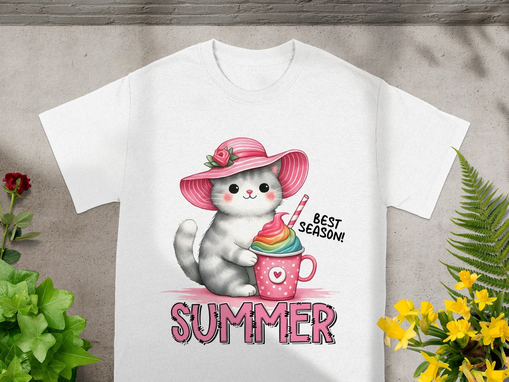 Cute Cat in Hat Summer Best Season T-Shirt