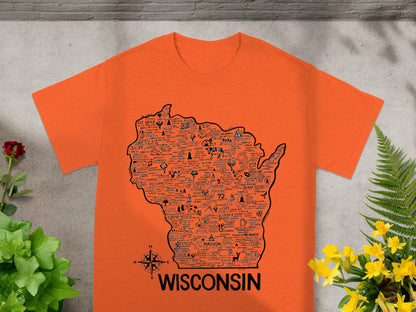 Wisconsin State Map Design Orange T-Shirt Product