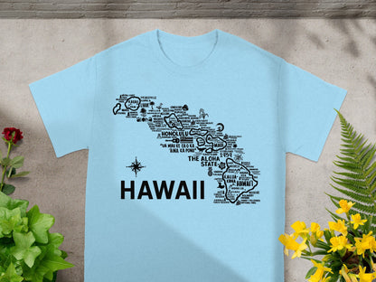 Hawaii Map Design Featuring Iconic Locations T-Shirt