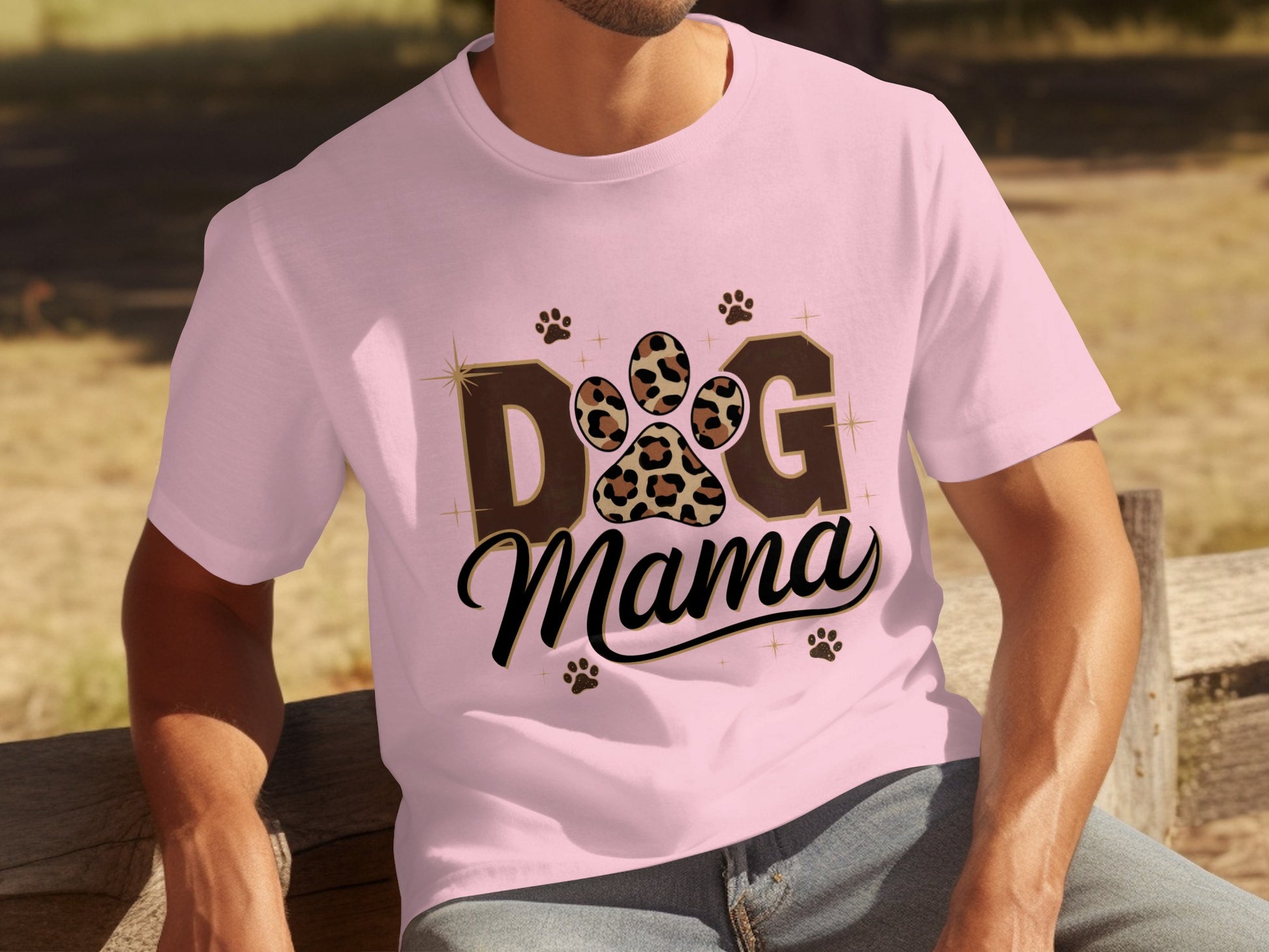 Dog Mama T-Shirt with Leopard Paw Print Design