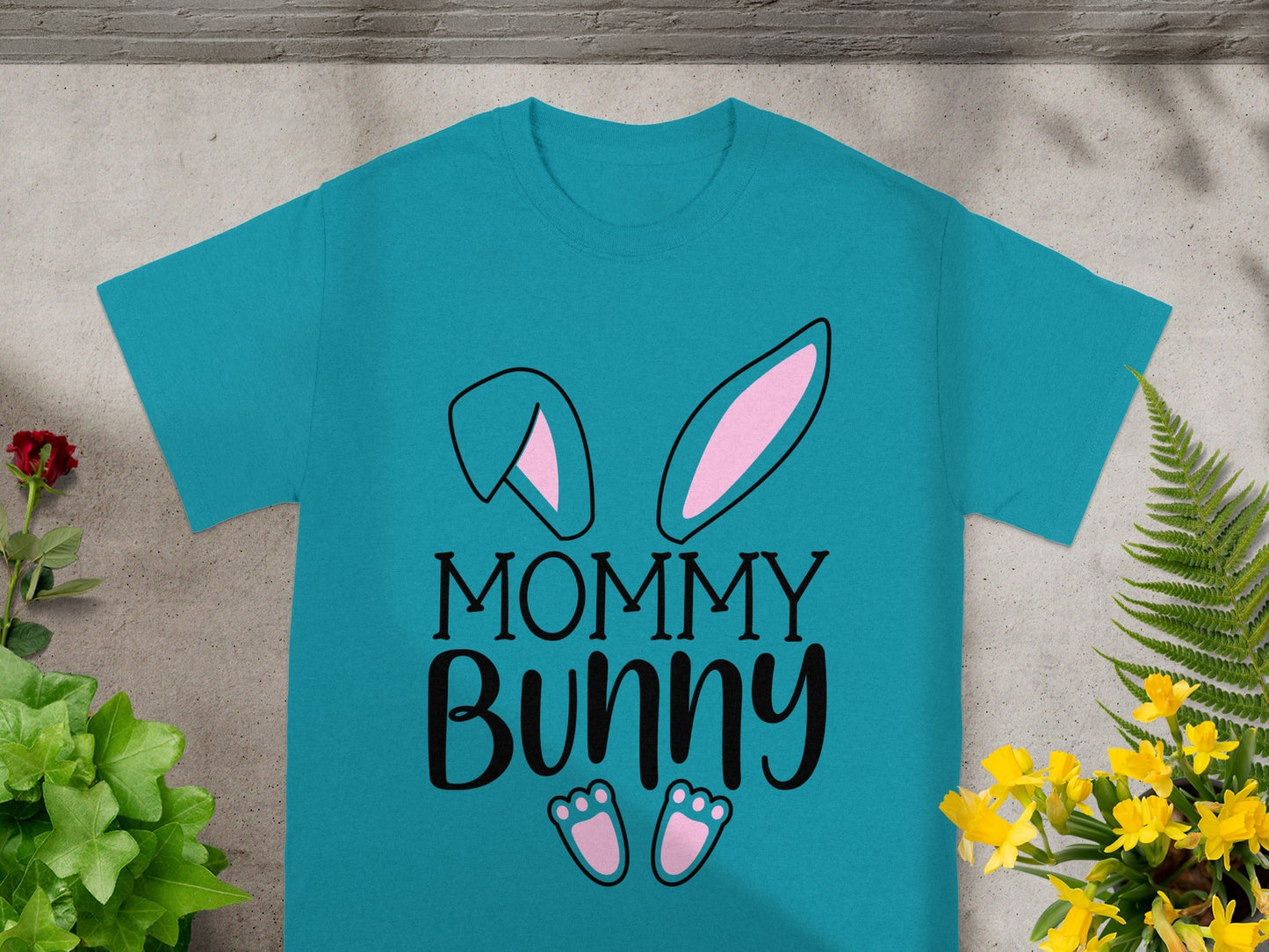 Cute Mommy Bunny Design Teal Graphic T-shirt
