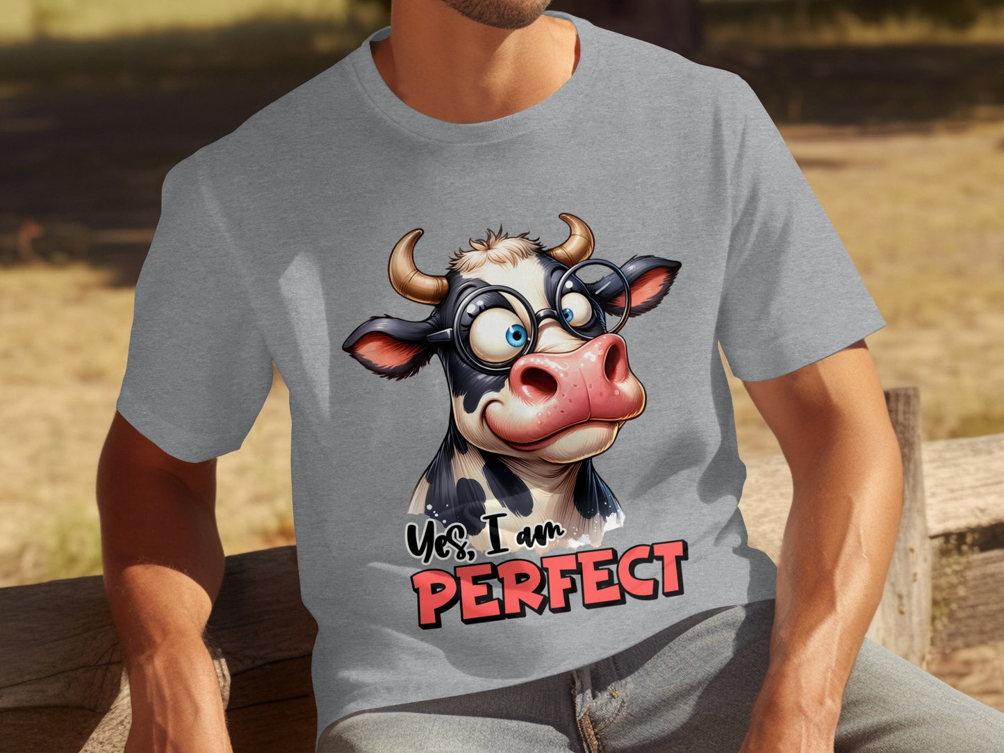 Yes I Am Perfect Cartoon Cow Graphic T-Shirt