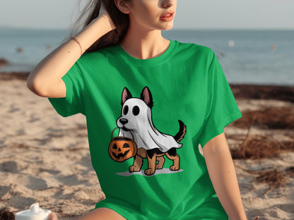 Halloween Ghost Dog with Pumpkin Costume T-Shirt