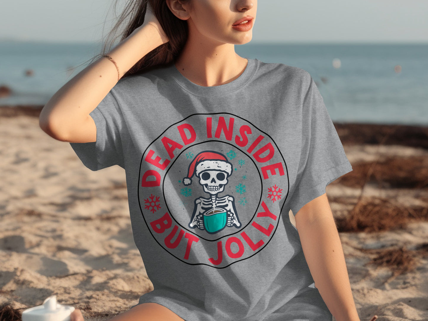 Dead Inside But Jolly Funny Skeleton Graphic T-shirt