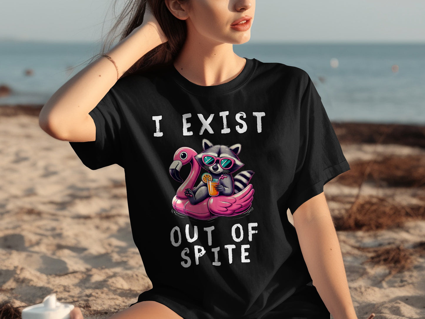 I Exist Out of Spite Raccoon Flamingo T-shirt