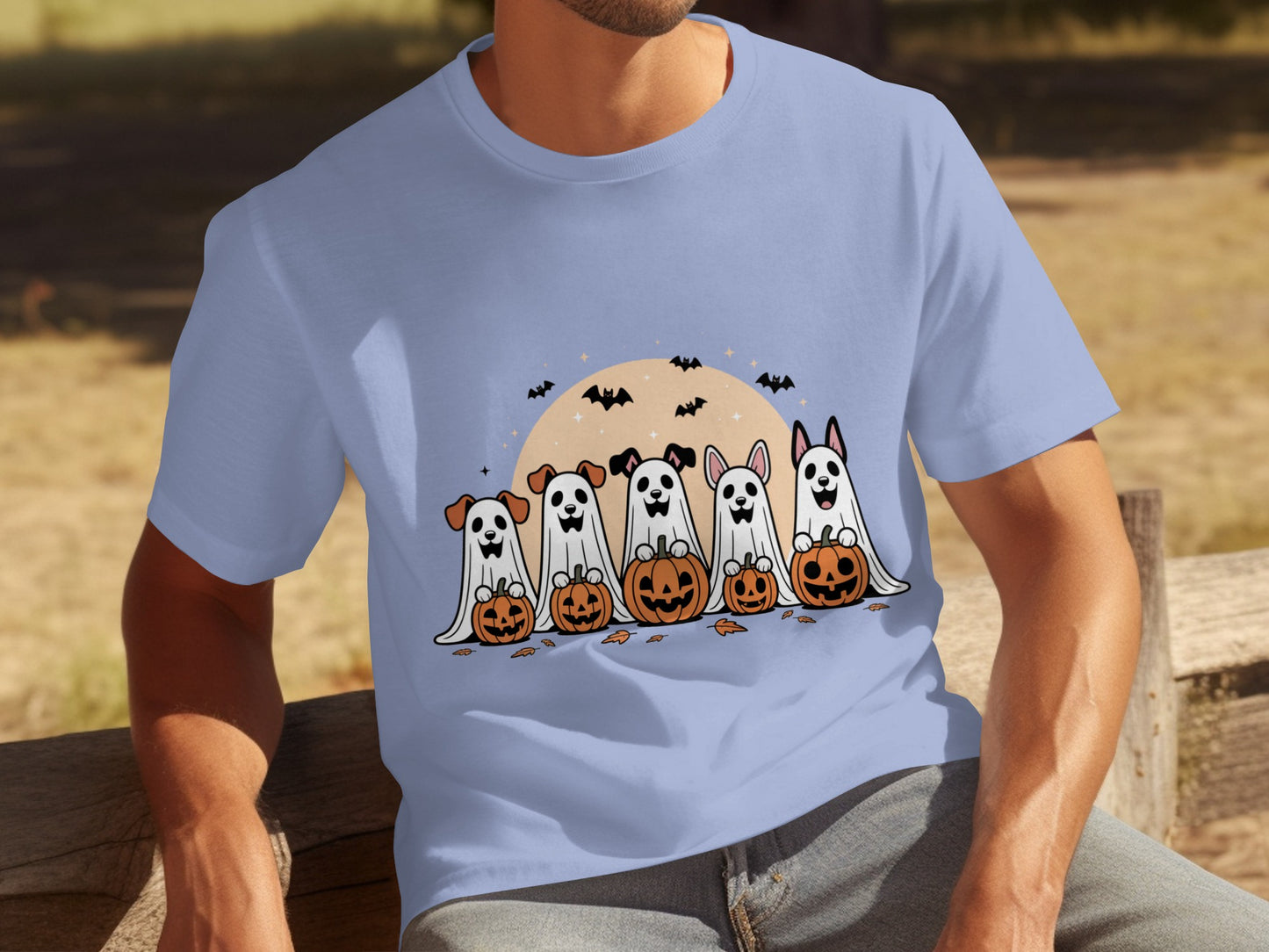 Halloween Dogs Pumpkin Ghosts Moon Bats Graphic Tee