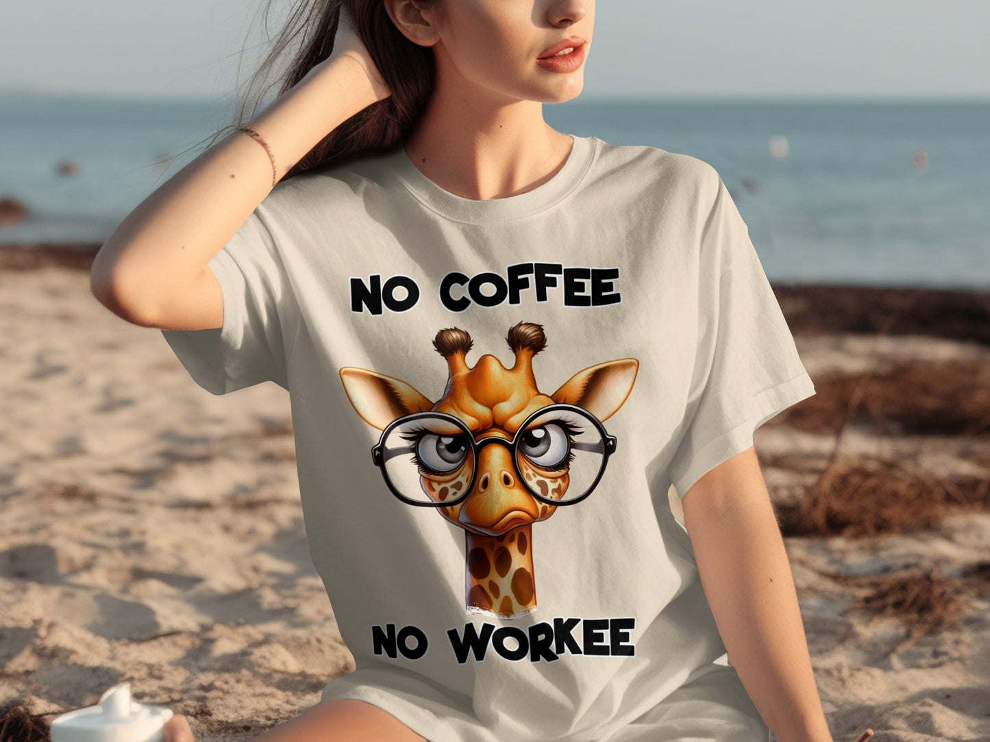 No Coffee No Workee Funny Giraffe Graphic T-Shirt