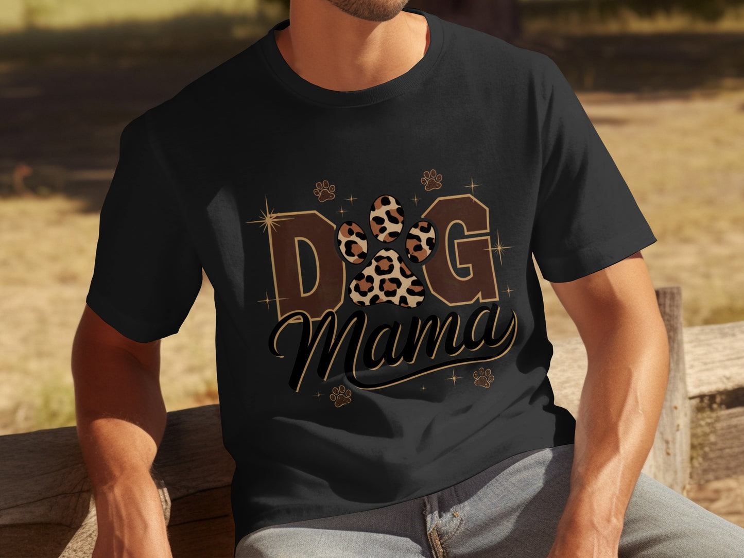 Stylish Dog Mama Leopard Print Paw Graphic Tee