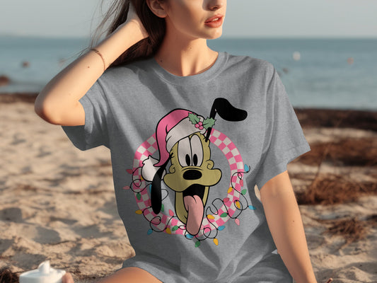 Holiday Themed Santa Hat Dog T-Shirt Christmas Look
