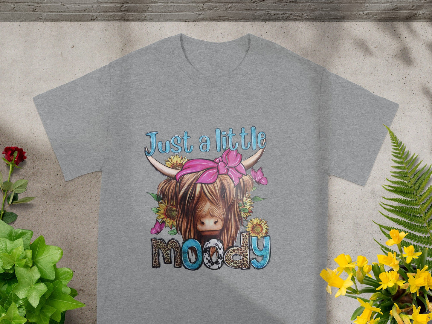 Just a Little Moody Highland Cow Graphic T-Shirt