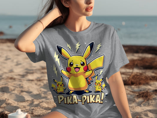 Playful Pikachu Pika-Pika Beachwear Graphic T-Shirt