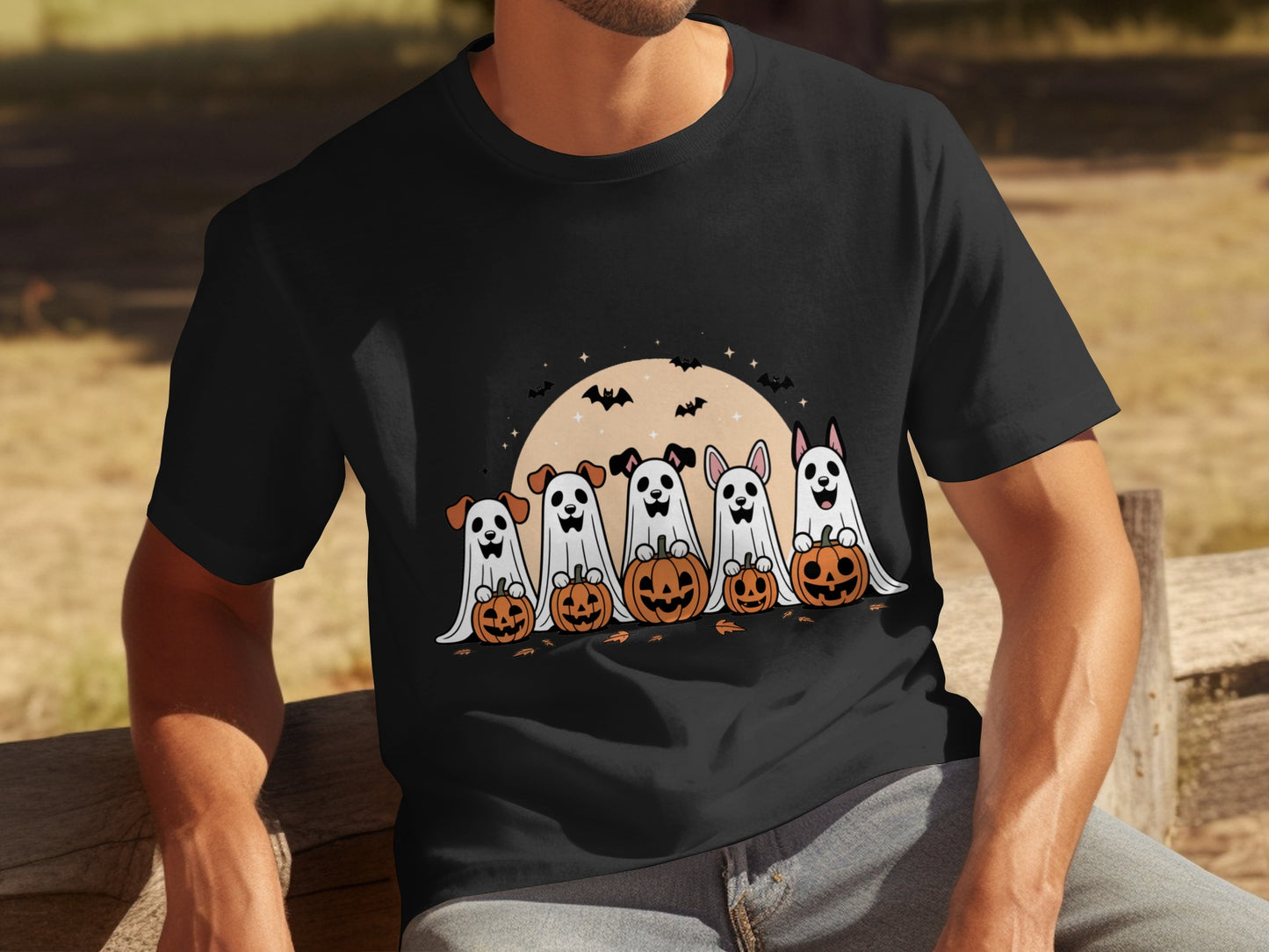 Cute Halloween Dog Ghosts with Pumpkins T-shirt