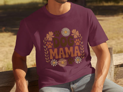 Dog Mama Shirt with Flower and Paw Prints Design