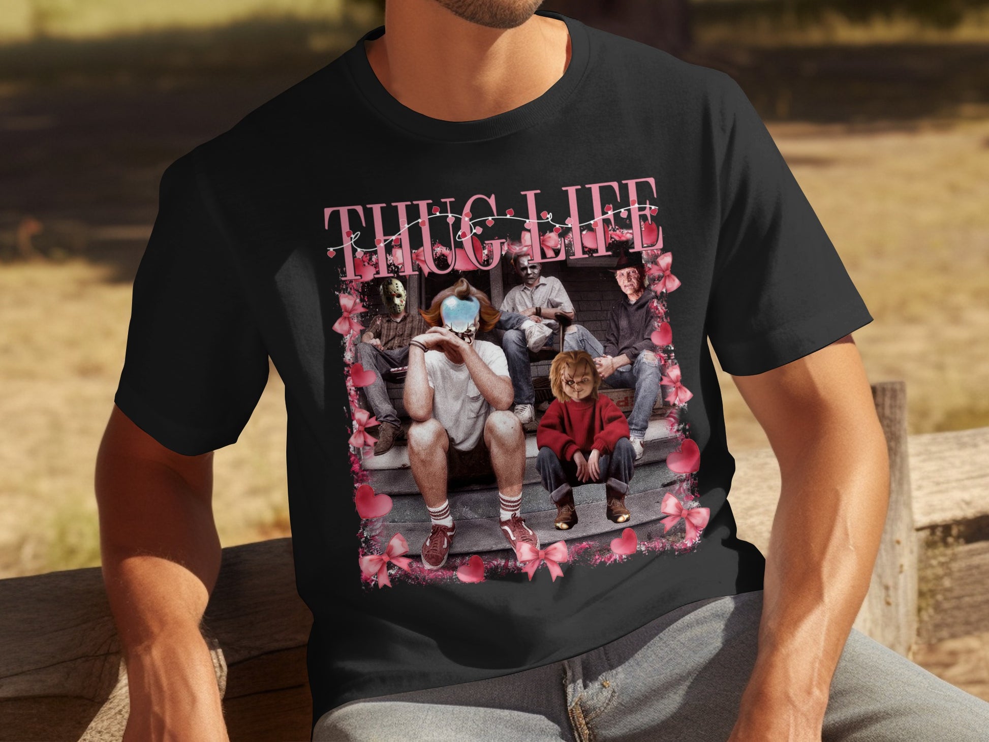 Thug Life Graphic Tee Featuring Classic Icons