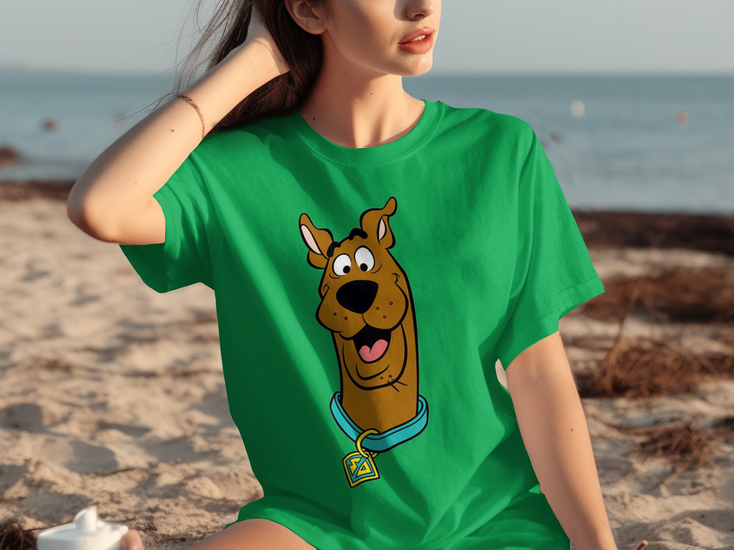 Cartoon Dog Graphic Green T-shirt Casual Wear