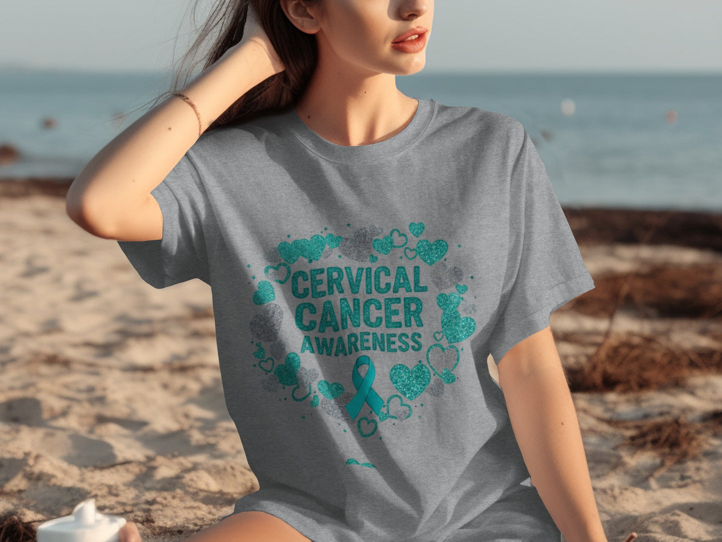 Cervical Cancer Awareness Heart Design T-shirt