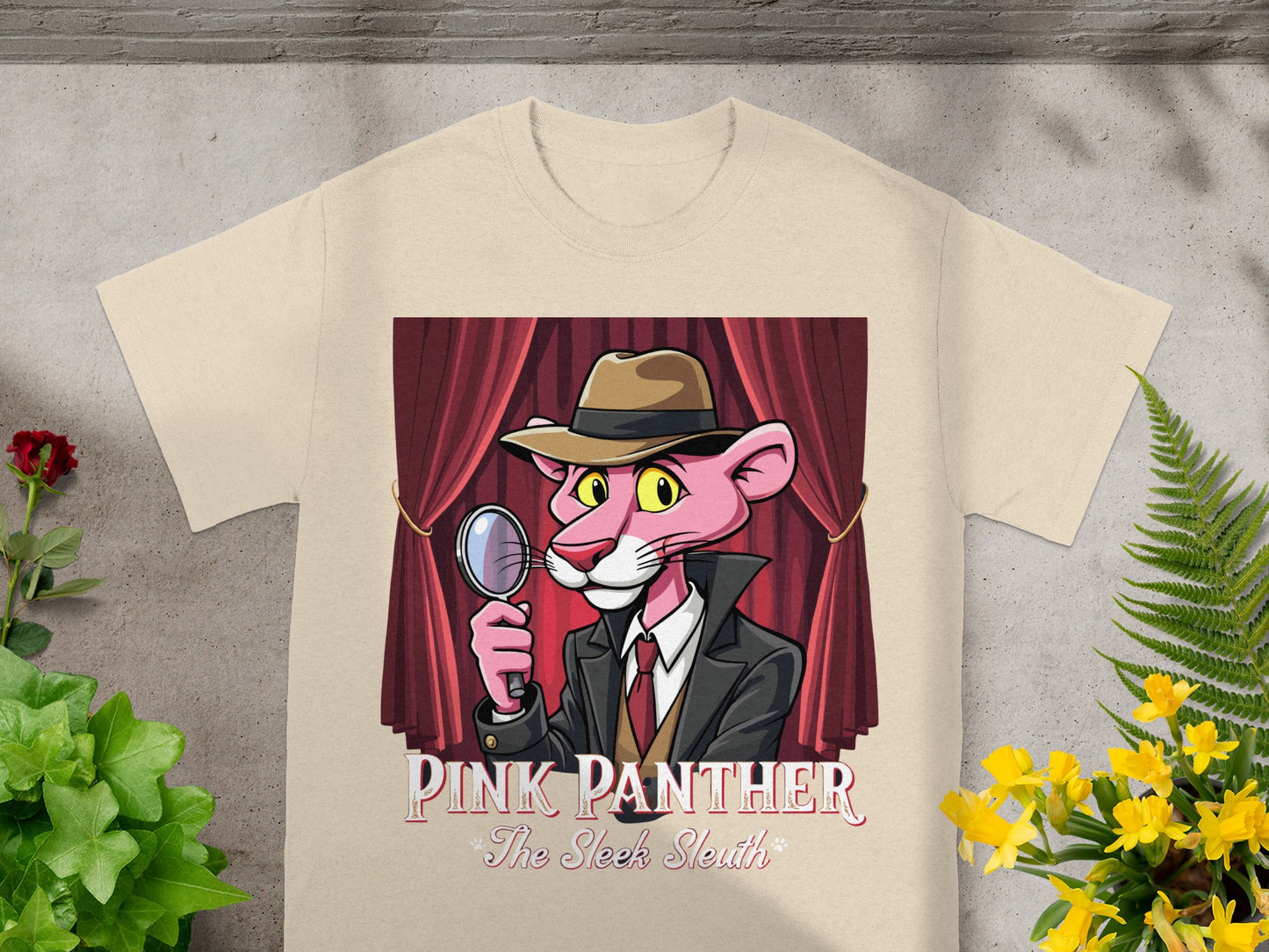 Pink Panther in a detective suit with a magnifying glass, "Pink Panther: The Sleek Sleuth" text.