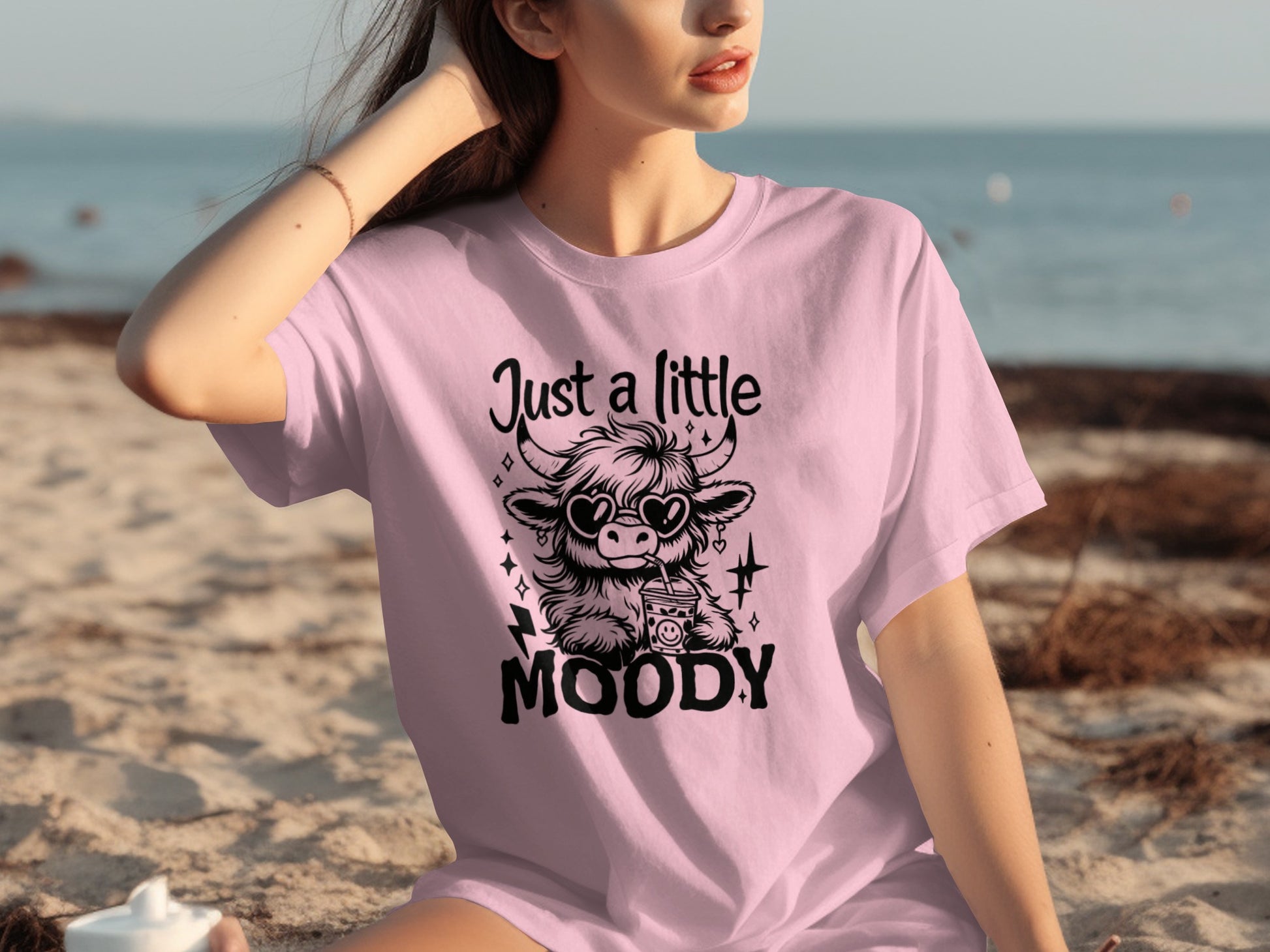 Just a Little Moody Cute Cow Illustration T-shirt